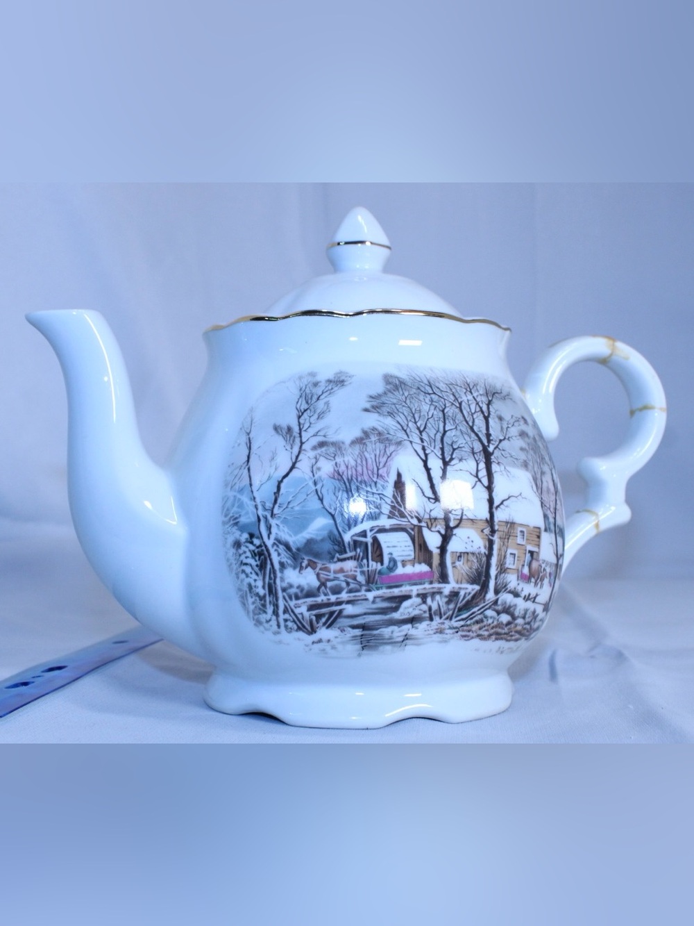 Vintage Porcelain 1977 Avon Currier & Ives “The Old Grist Mill” Teapot - Picture 6 of 13